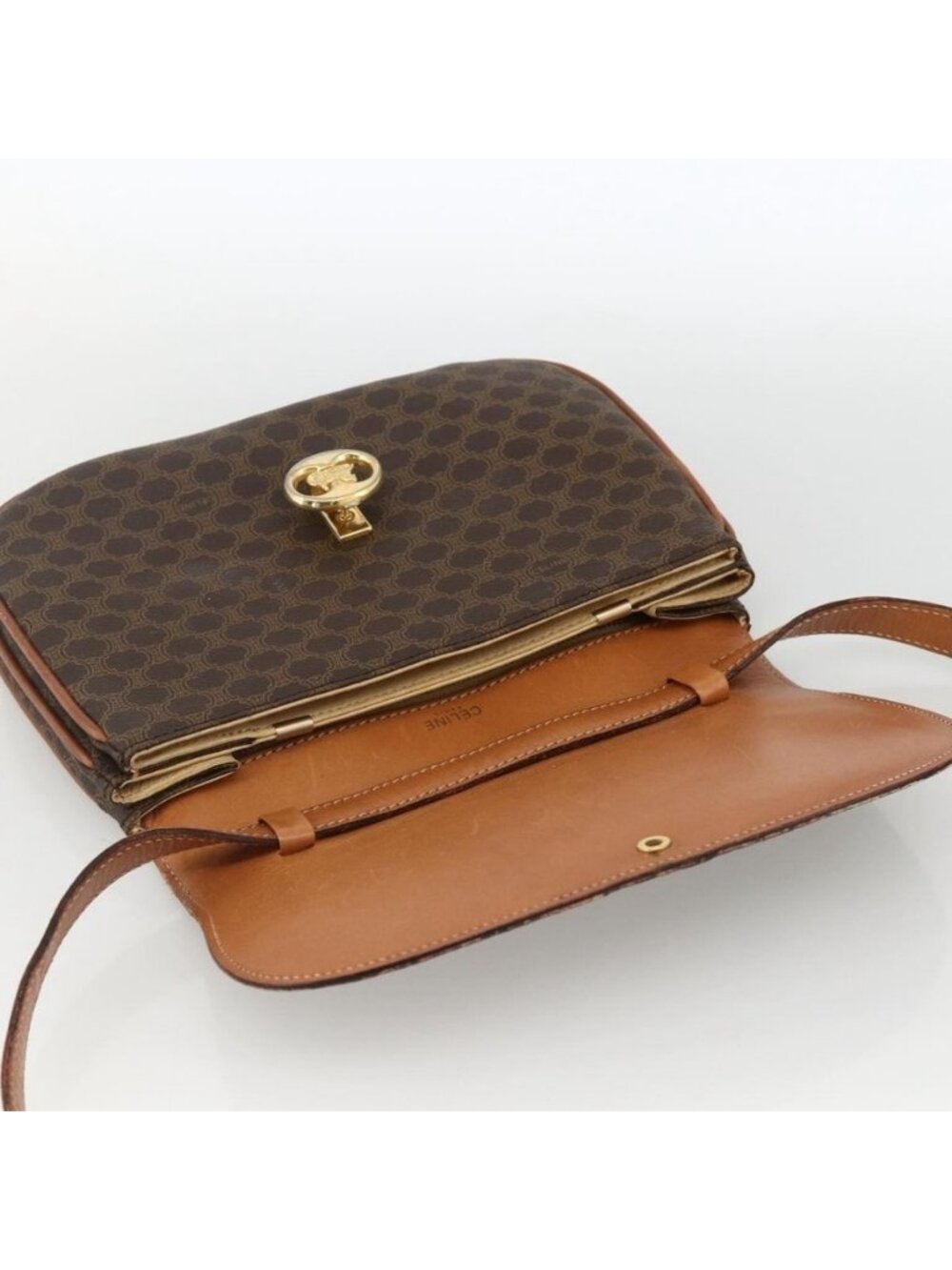 Authentic CELINE Macadam Canvas Shoulder Bag PVC Leather Brown Gold - Picture 16 of 16